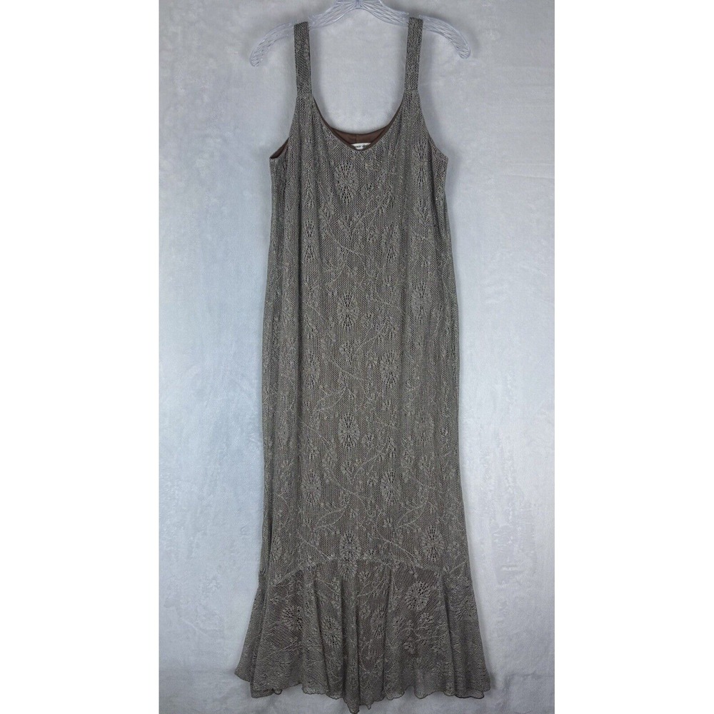 Spencer Alexis Lined Gold Knit Lace Floral Maxi Dress Mermaid Hem Size L